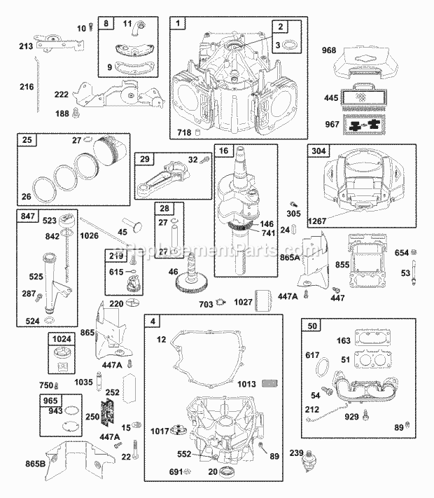 Engine (Part 1) Diagram and Parts List for GT1222 14AB13CH710 Cub Cadet Lawn Tractor